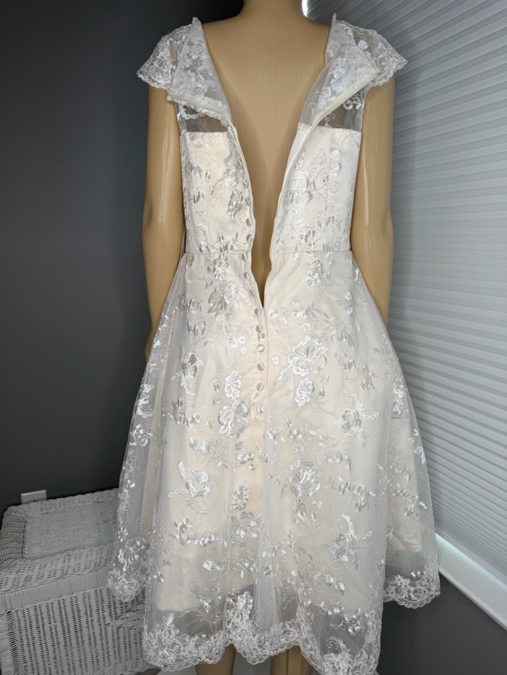 Cap-Sleeve Lace Tea-Length Wedding Dress in Ivory - Picture 4 of 7